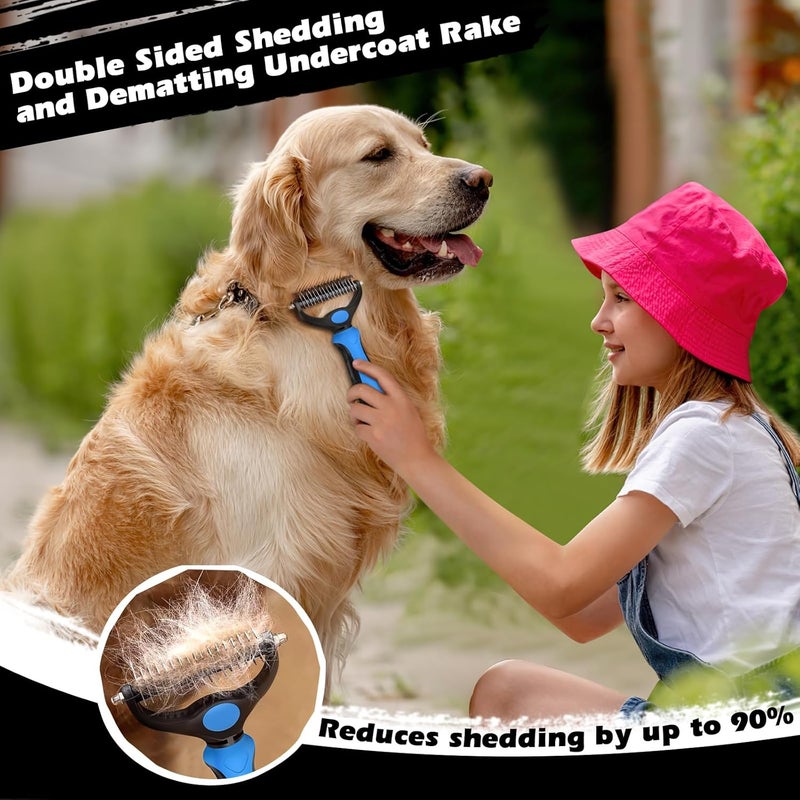 Augwind 3PCS Self Cleaning Slicker Brush & Pet Grooming Rake & Flea Comb for Dogs,Cats and Horses | Double-Sided Dematting Comb & Skin Friendly Deshedding Grooming Tool | Premium Pet Supplies (Blue Black) - Image 3